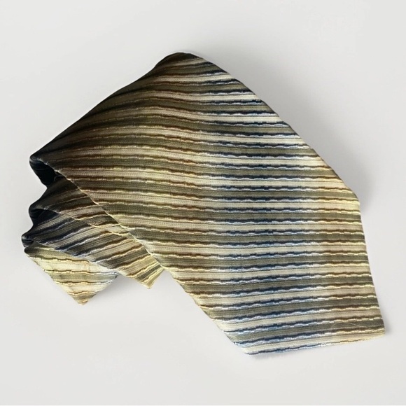 Stephano Conte Mens Blue & Gold Ombré Summer Style Striped Italian Silk Tie - Picture 1 of 5